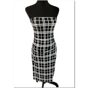 Cheroy Black White Checkerboard Strapless Tube Bodice Dress EUC